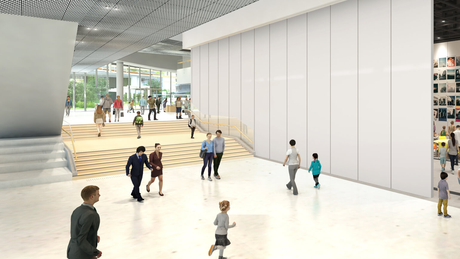 MoN高輪「Box300」ホワイエの様子。駅直結の開放的なロビー空間で、来館者が行き交う施設のゲートウェイ。